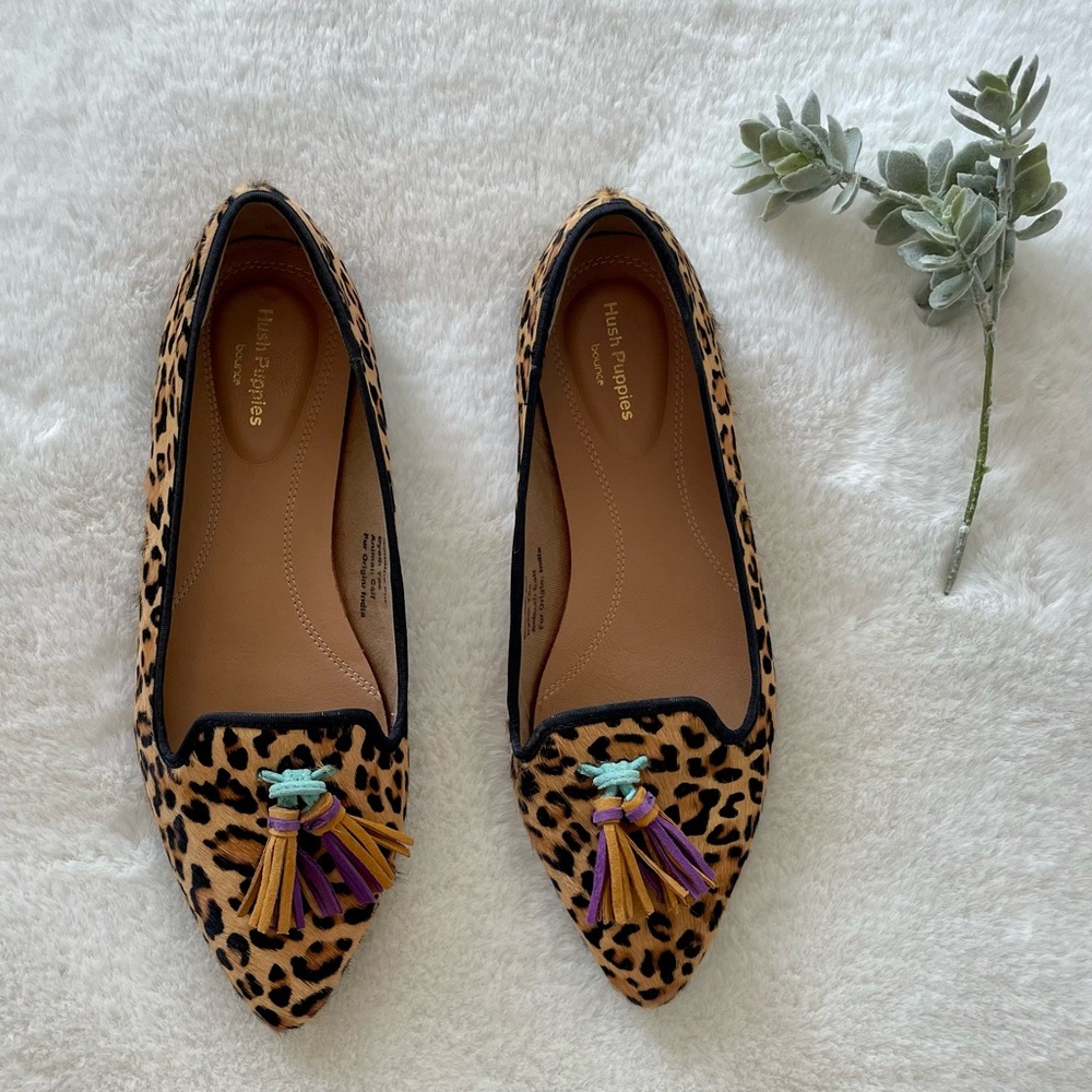 Hush Puppies - NWOT - Sadie Tassel Slip Ons - Size 8 - Leopard Calf Hair